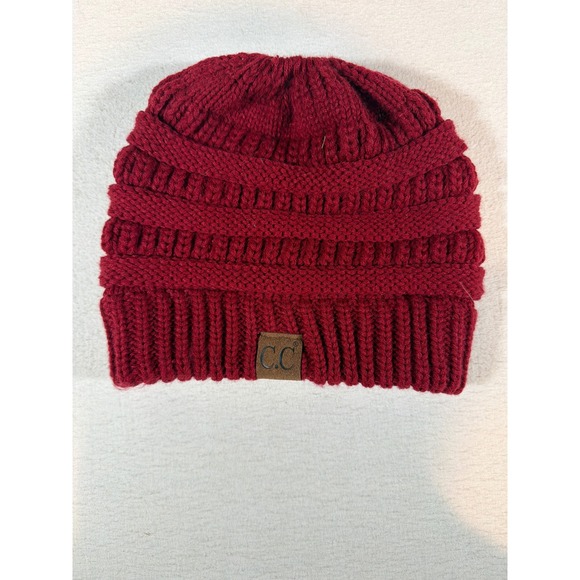 C.C Accessories - C.C Beanie Women Burgundy Red Chunky Cable Knit Winter Hat Ribbed Skull Cap